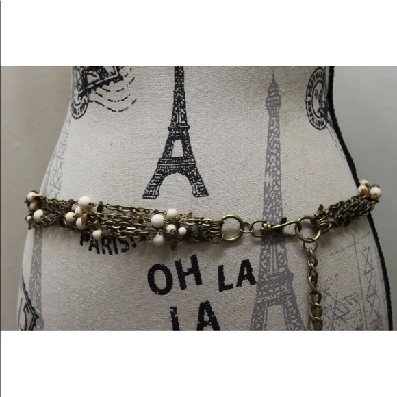 Vintage Metal Chain Women Belt Braided Stones Beads Antique Gold Chain Boho Chai - Picture 3 of 7